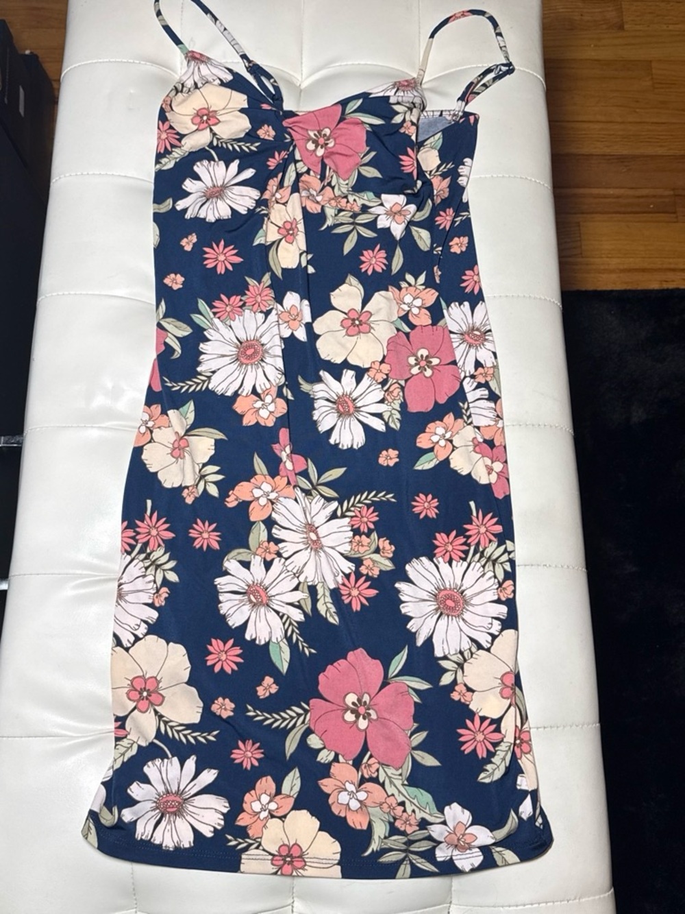 Navy Floral Slip Dress with Pink & Cream Blooms